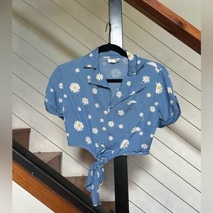 Unique Vintage Chambray & Daisy Shirley Crop Top